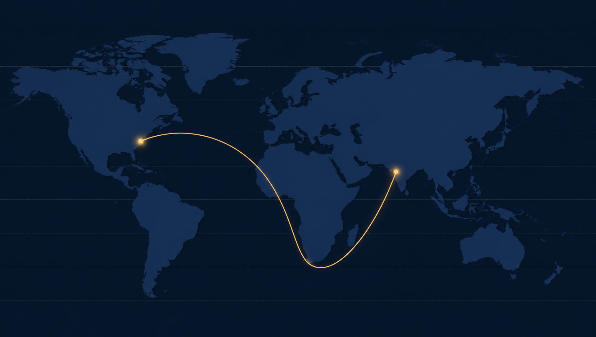 World map showing the GAB trade route from North America to India
