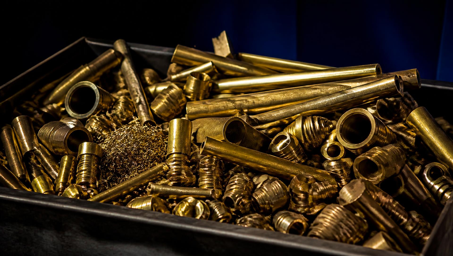 Sorted honey brass scrap — golden brass rods, fittings and turnings